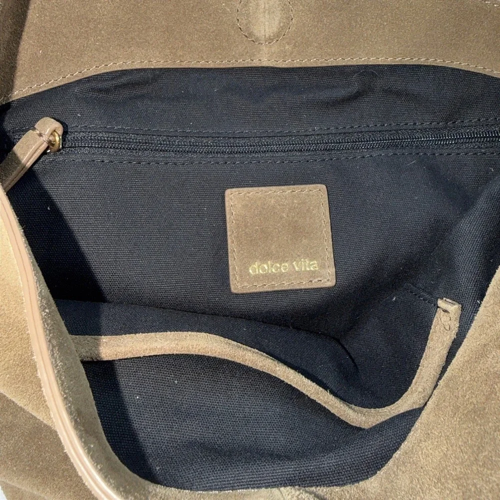 Dolce Vita Aubrie Olive Brown Suede Hobo Shoulder Bag NWT‎ Gold Studs Boho